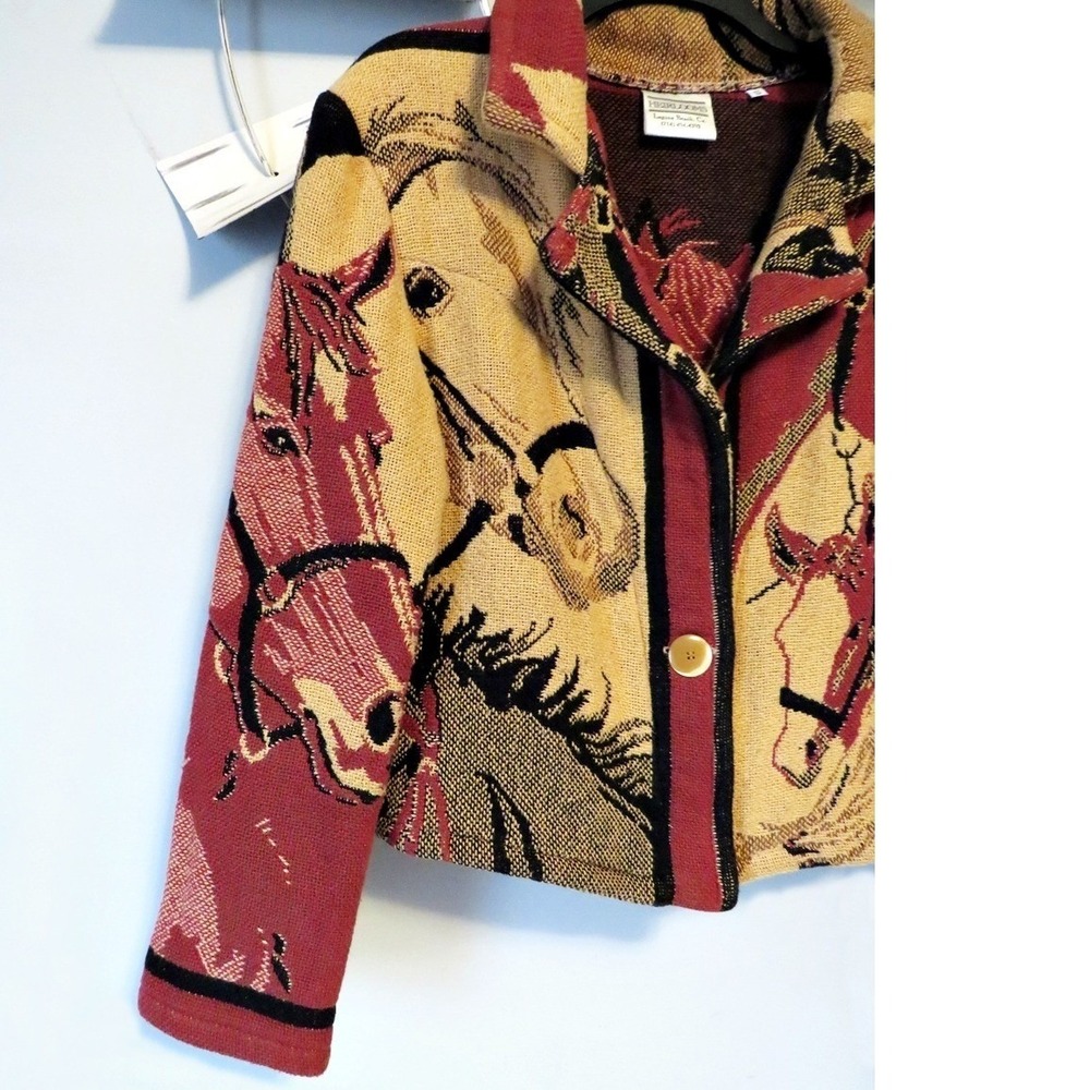 Heirlooms Laguna Beach Horse Tapestry Jacket S Western Woven Button Front Small - Picture 7 of 13